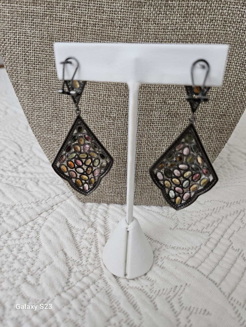 Sterling Silver Multicolor Tourmaline Dangle Earrings - Picture 4 of 5